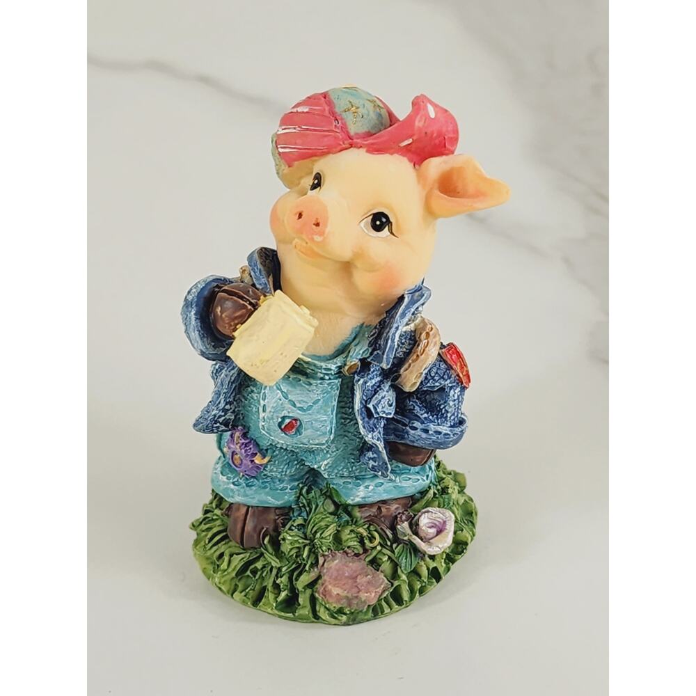 Mini Pig Piggy Piglet w/ Pink Hat 80s Style Clothing Figurine 3" Home Decor Vtg